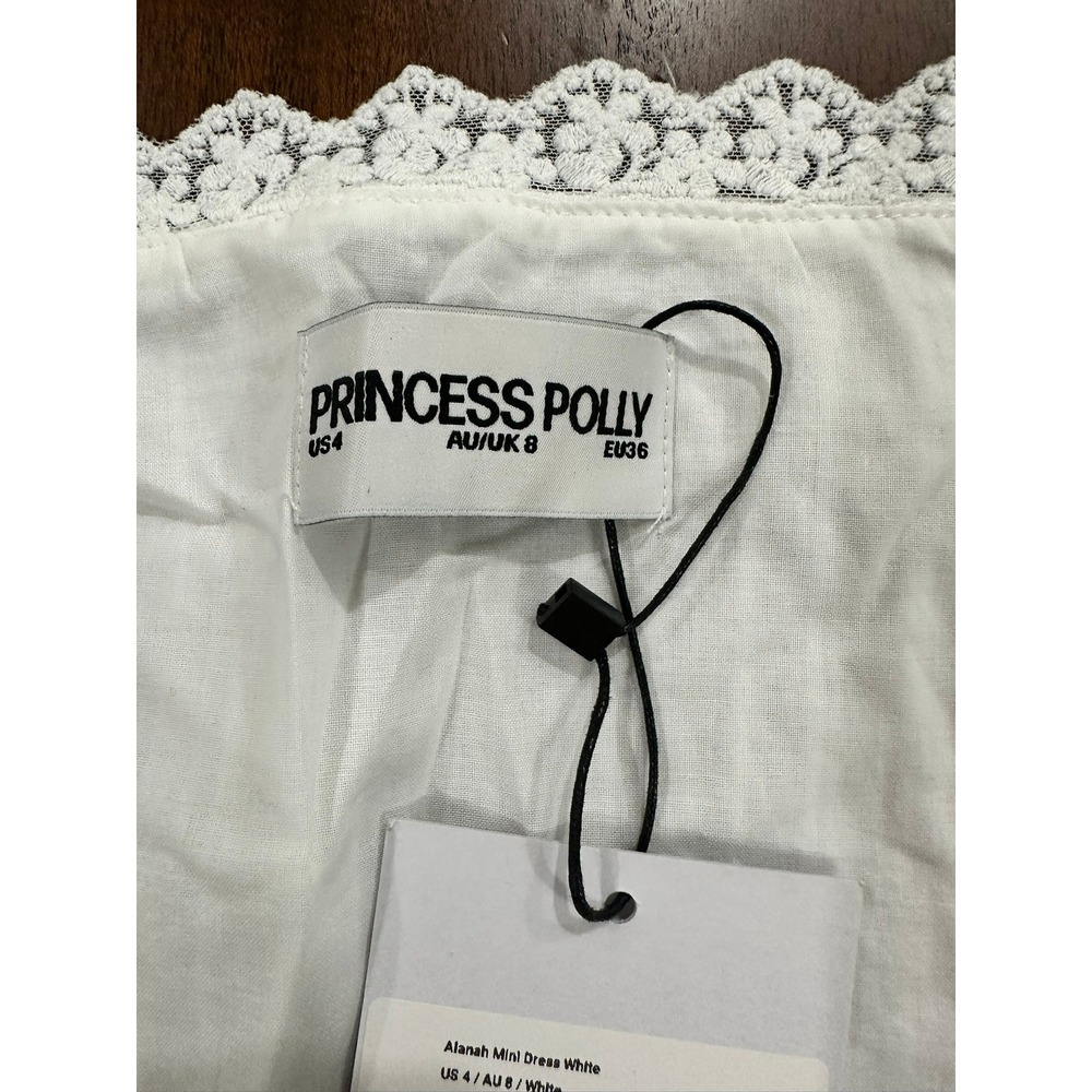 Princess Polly Alanah White Cotton Lace Square Neck Mini Dress Size 4 NWT - Picture 3 of 7